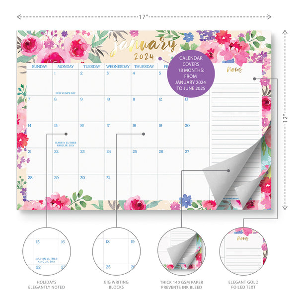 Floral Desk Calendar 2025 