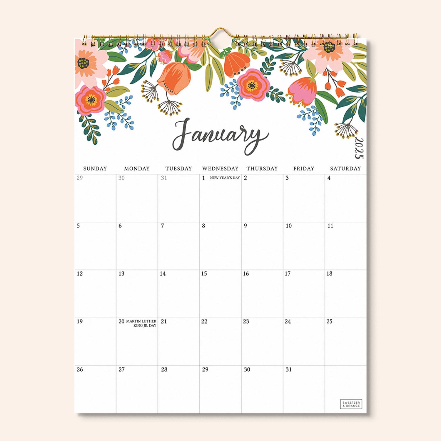 Vertical Floral Wall Calendar