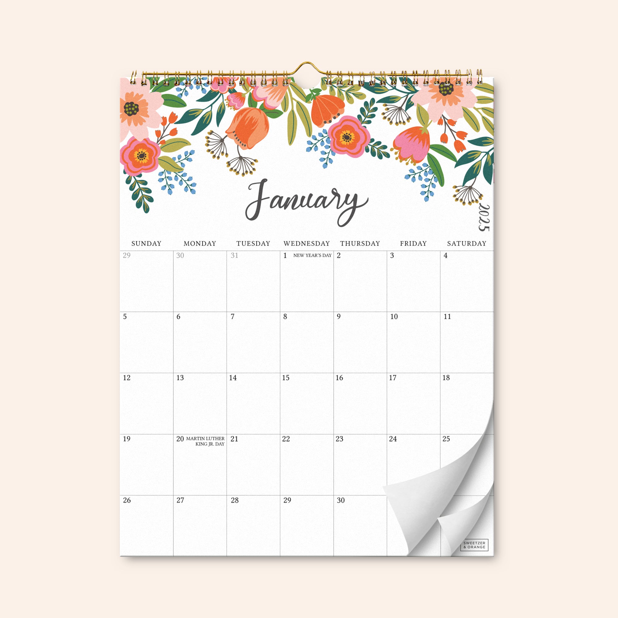 Vertical Floral Wall Calendar Jan 2025 - June 2026