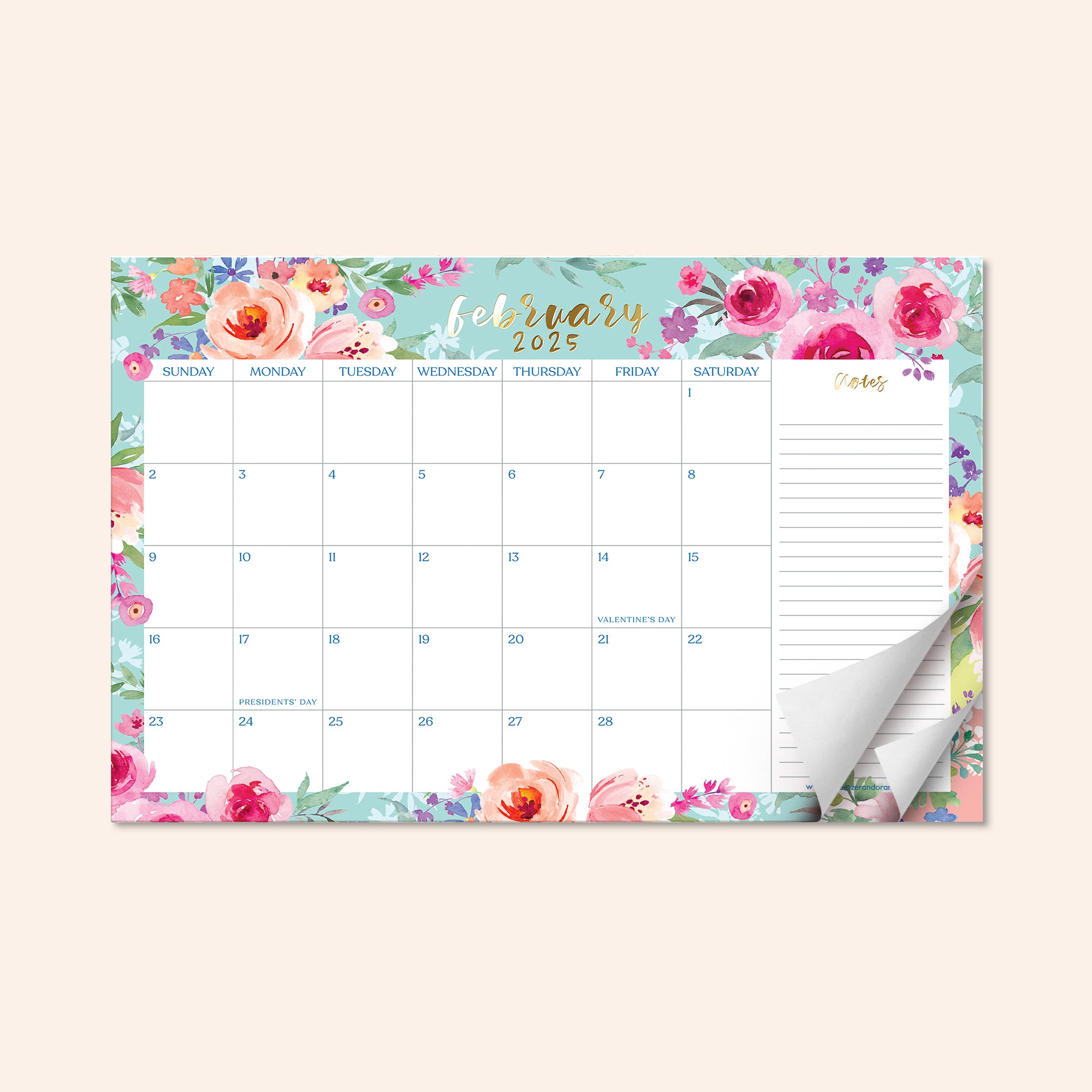 Watercolor Floral Desk Calendar Jan 2025 - June 2026