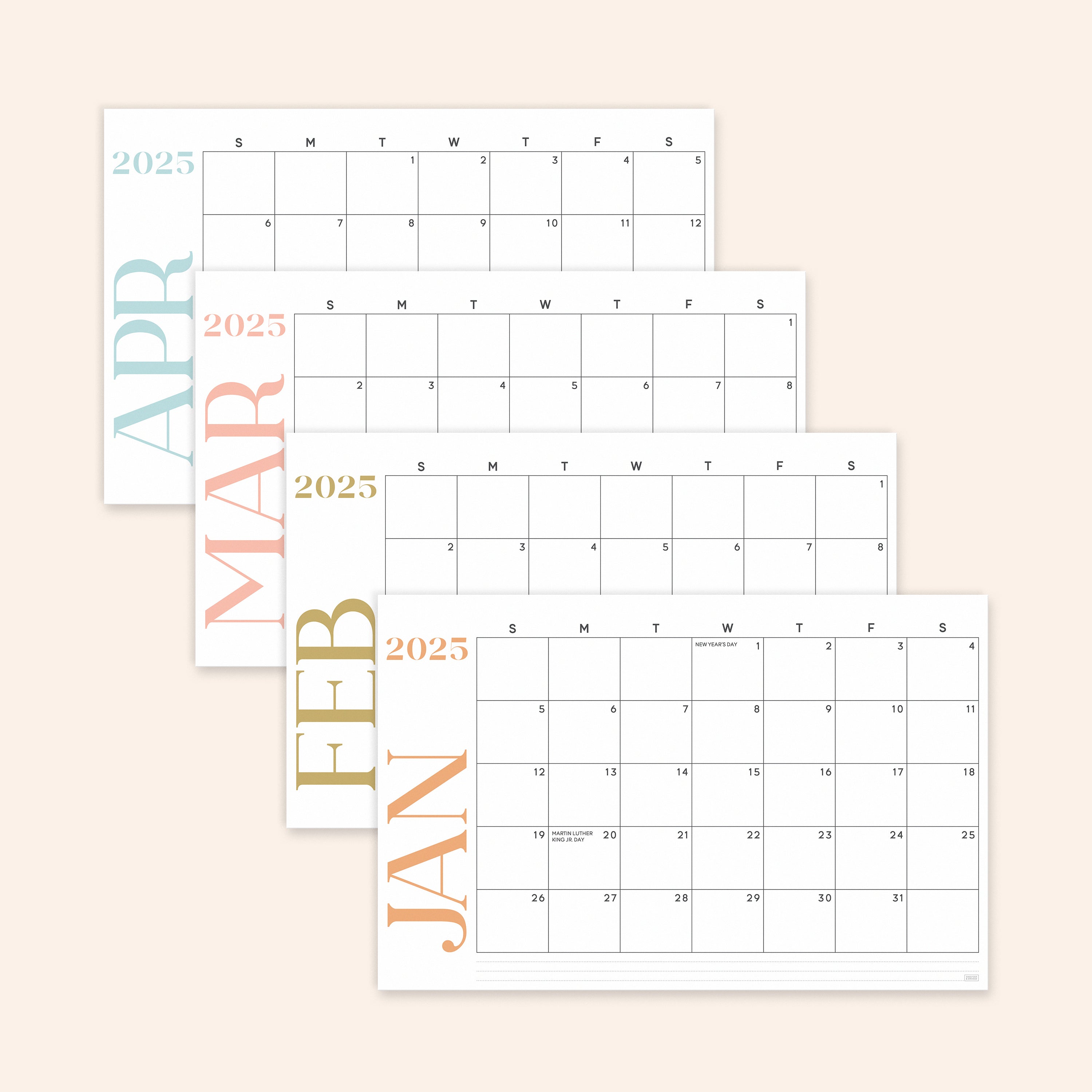 Modern Desk Calendar Jan 2025 - June 2026