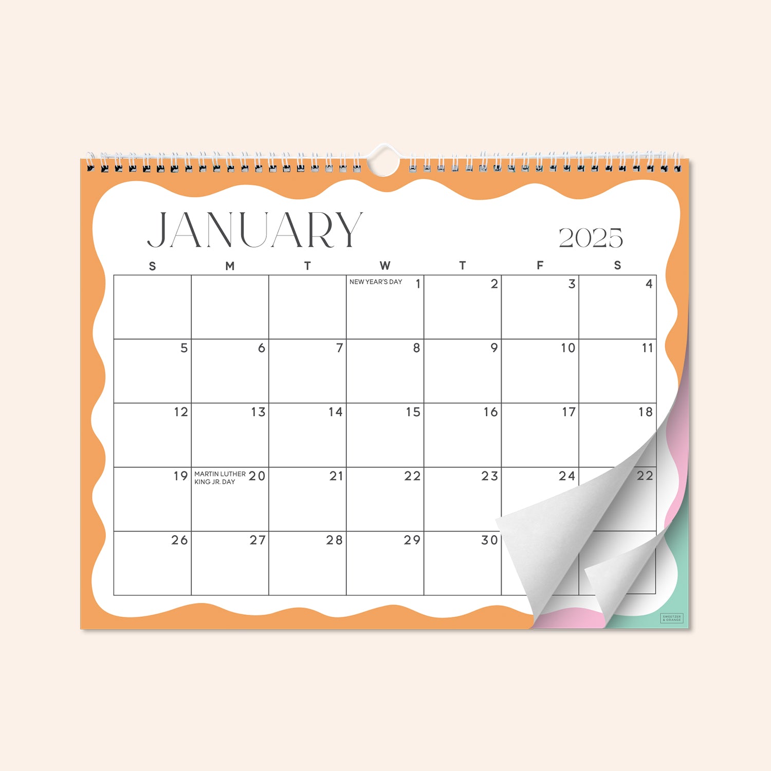 Modern Wavy Wall Calendar Jan 2025 - June 2026