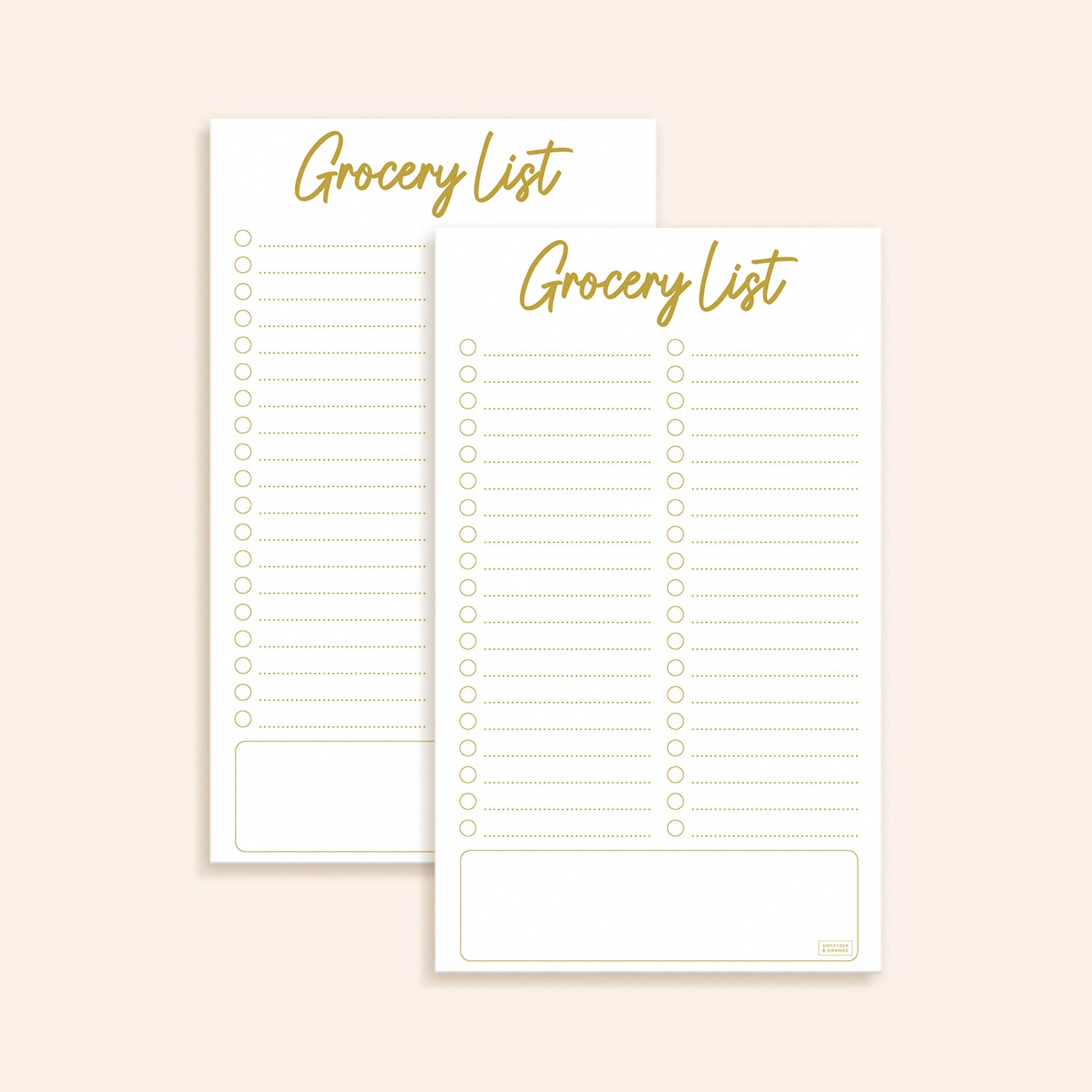 Set of 2 Gold Grocery List Fridge Pads