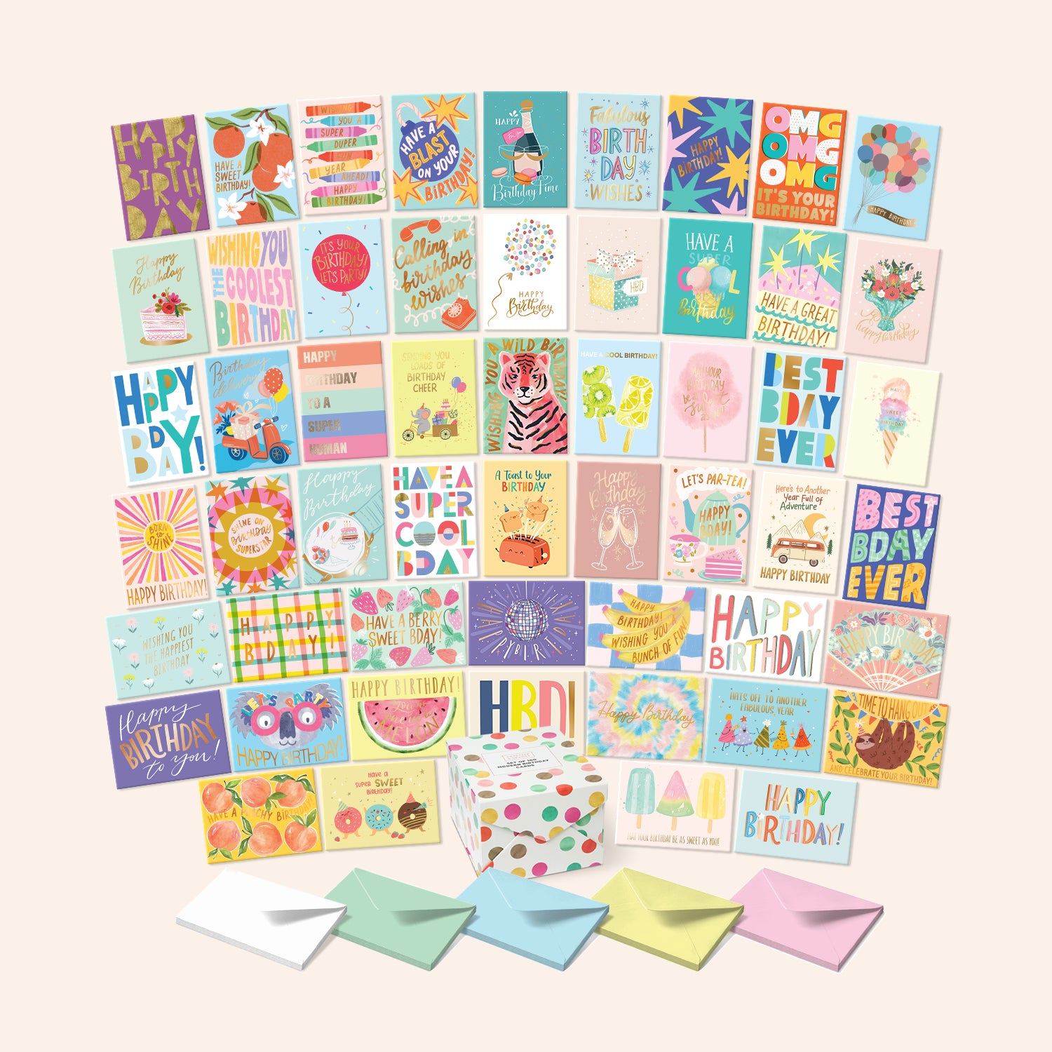 Set of 100 Modern Birthday Cards