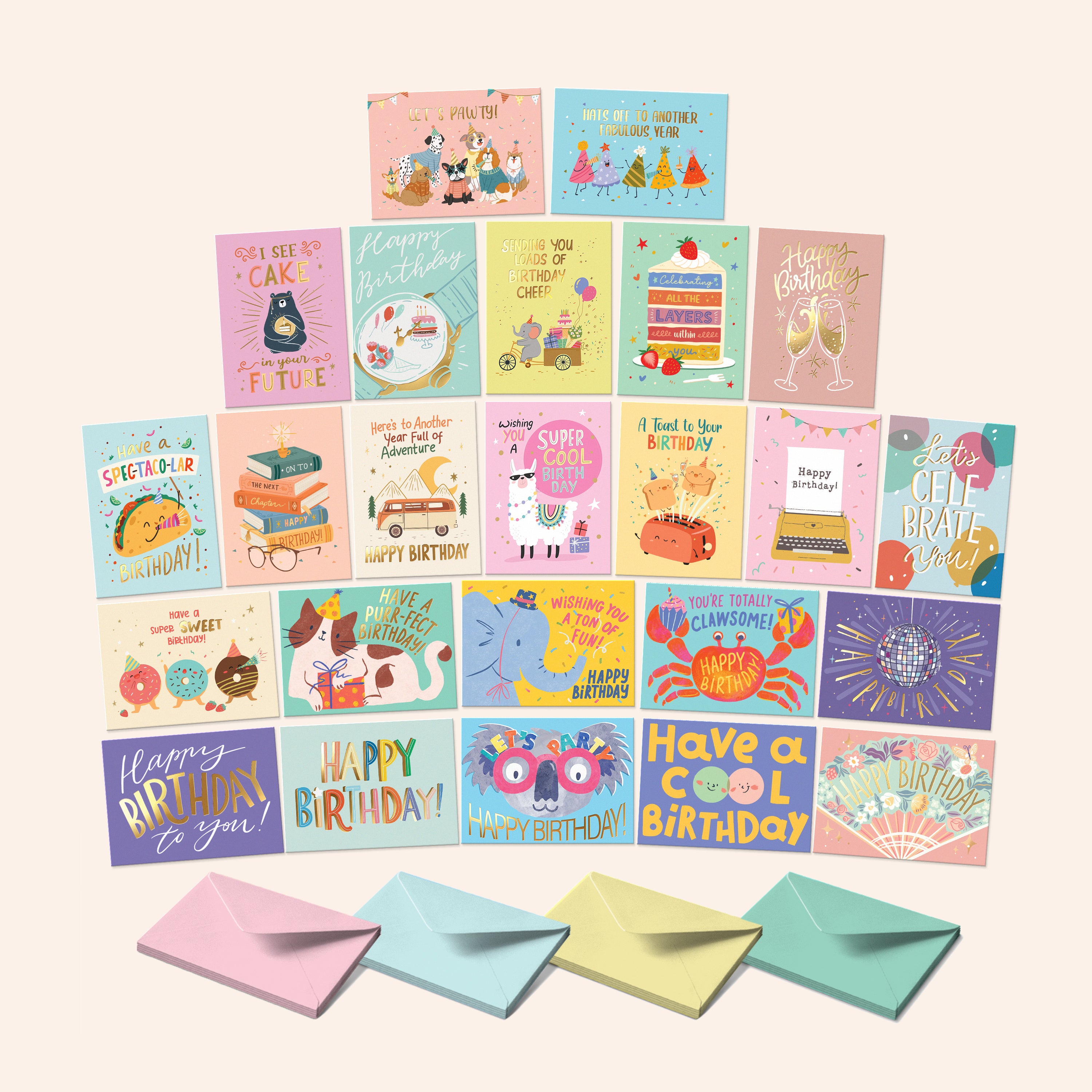 Set of 24 Whimsical Birthday Cards