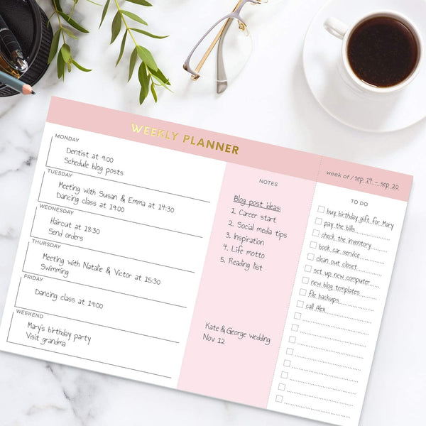 Pink Weekly Planner Notepad – Sweetzer & Orange