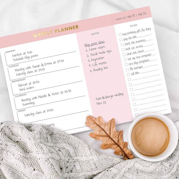 Pink Weekly Planner Notepad – Sweetzer & Orange