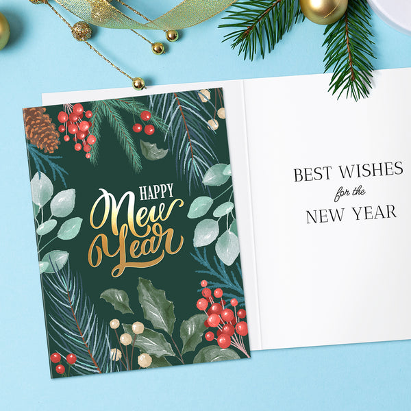 Winter Leaves New Year Cards | Set Of 24 – Sweetzer & Orange