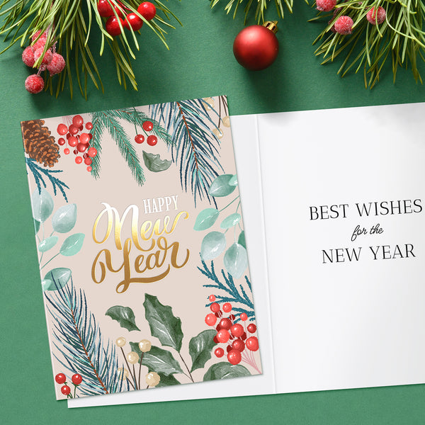 Winter Leaves New Year Cards | Set Of 24 – Sweetzer & Orange